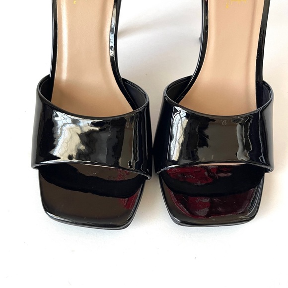 ROUGE HELIUM | Black Patent Leather Square Toe Heeled Mules Sz 8 - Picture 4 of 10
